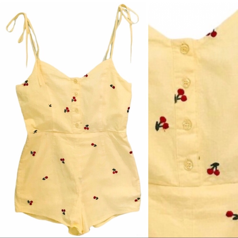 Embroidered Cherries Romper